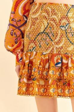 Farm Rio Yellow Palms Party Smocked Mini Skirt -Farm Rio Shop 312548 03