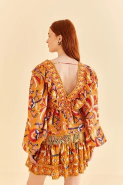 Farm Rio Yellow Palms Party Smocked Mini Skirt -Farm Rio Shop 312548 04