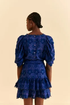 Farm Rio Navy Blue 3d Star Texture Mini Skirt 7 Farm Rio Navy Blue 3d Star Texture Mini Skirt -Farm Rio Shop 312645 04