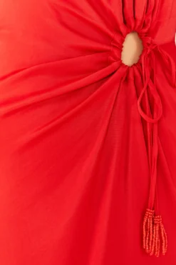 Farm Rio Red Front Circle Cut Out Midi Dress -Farm Rio Shop 312693 05