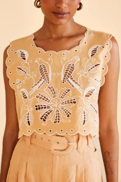 Farm Rio Sand Richelieu Sleeveless Crop Top -Farm Rio Shop 313592 03
