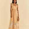 Farm Rio Sand Richelieu Sleeveless Midi Dress