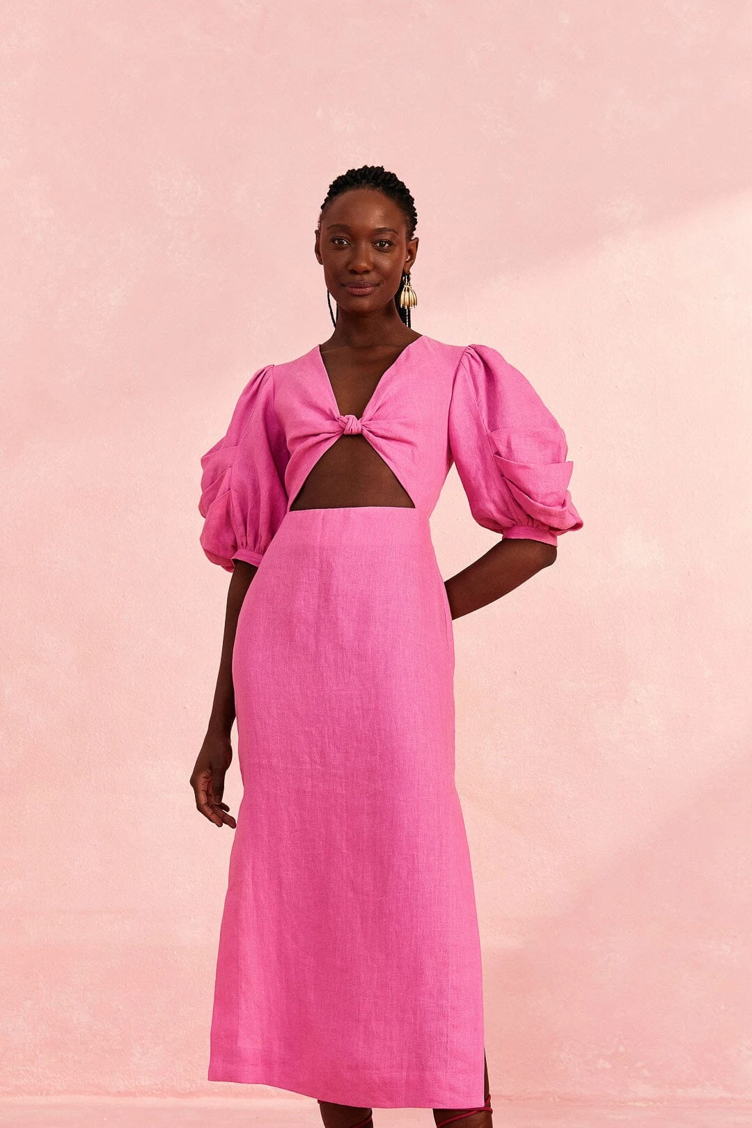 Farm Rio Pink Cut Out Short Sleeve Midi Dress 1 Farm Rio Pink Cut Out Short Sleeve Midi Dress