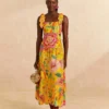 Farm Rio Yellow Macaw Bloom Midi Dress