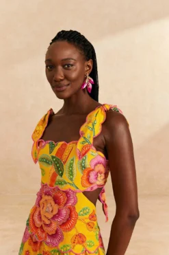 Farm Rio Yellow Macaw Bloom Midi Dress -Farm Rio Shop 313600 03