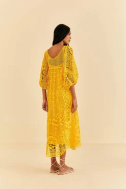 Farm Rio Yellow Guipure Midi Dress -Farm Rio Shop 313604 04 scaled