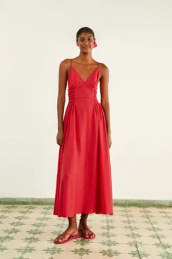 Farm Rio Red Sleeveless Midi Dress