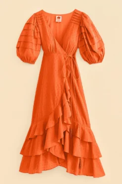 Farm Rio Orange Ruffles Midi Dress -Farm Rio Shop 313610 04