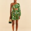 Farm Rio Tropical Leaves One Shoulder Mini Dress