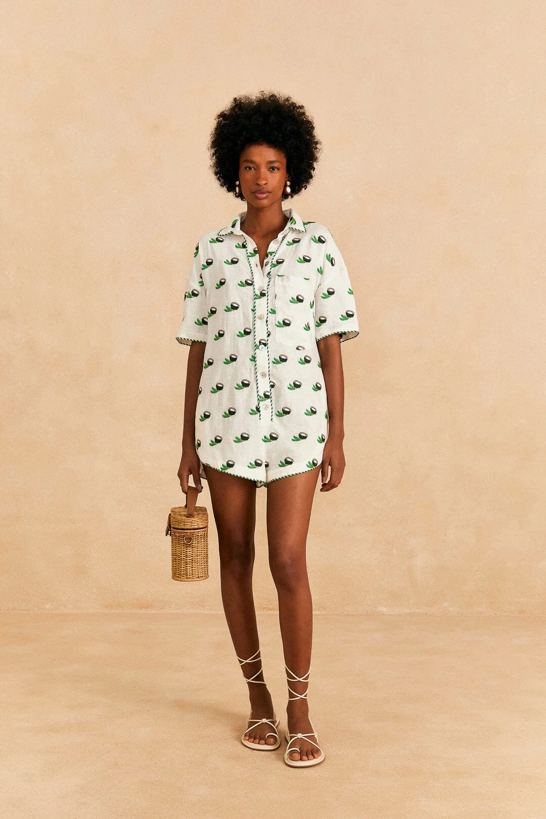 Farm Rio Cross Stitch Coconut Embroidered Romper 2 Farm Rio Cross Stitch Coconut Embroidered Romper - Image 2