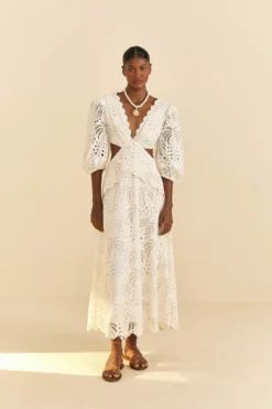 Farm Rio Off-White Richelieu Midi Dress