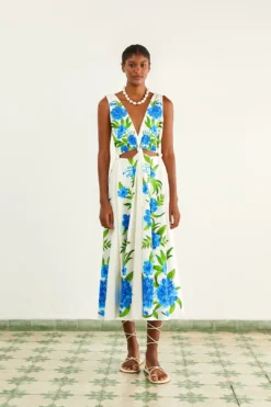 Farm Rio Off-White Romantic Garden Midi Dress