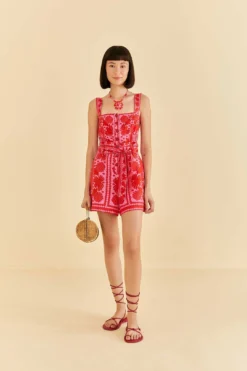 Farm Rio Red Jungle Scarf Romper