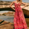 Farm Rio Macaw Flowers Red Jolia Dress