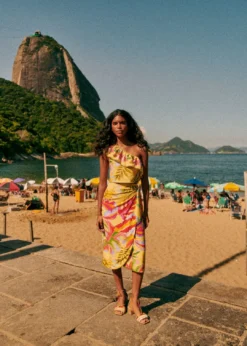 Farm Rio Summer Forest Yellow Bia Midi Skirt