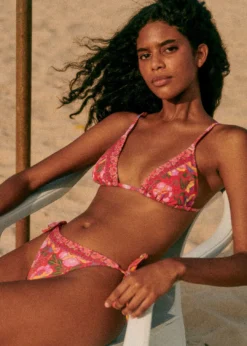 Farm Rio Sunset Macaw Flowers Bikini Top Tie Side