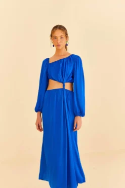 Farm Rio Blue Viscose Satin Midi Dress -Farm Rio Shop 313815 02 scaled