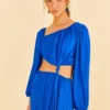 Farm Rio Blue Viscose Satin Midi Dress