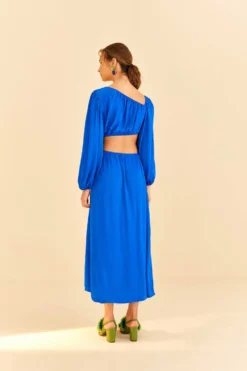 Farm Rio Blue Viscose Satin Midi Dress -Farm Rio Shop 313815 04 scaled