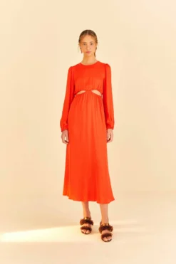 Farm Rio Red Viscose Satin Midi Dress -Farm Rio Shop 313816 01 scaled