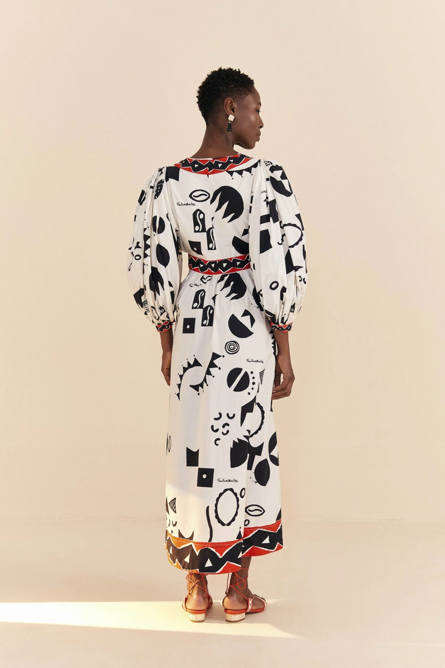 Farm Rio Off-White Pitta Soul Puff Sleeve Midi Dress 4 Farm Rio Off-White Pitta Soul Puff Sleeve Midi Dress - Image 4