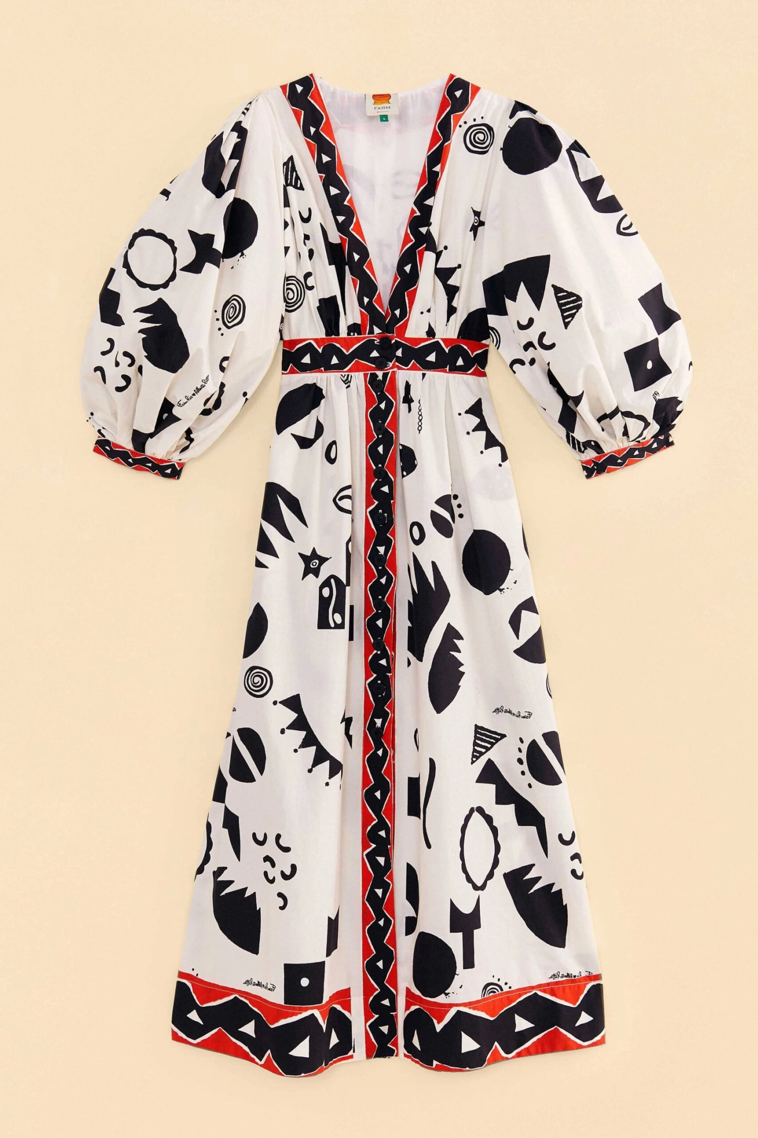 Farm Rio Off-White Pitta Soul Puff Sleeve Midi Dress 6 Farm Rio Off-White Pitta Soul Puff Sleeve Midi Dress - Image 6