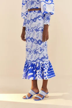 Farm Rio Off-White Pitta Waves Smocked Midi Skirt -Farm Rio Shop 314084 03 scaled