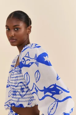 Farm Rio Off-White Pitta Waves Smocked Blouse -Farm Rio Shop 314085 03 scaled