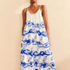 Farm Rio Off-White Pitta Waves Sleeveless Maxi Dress