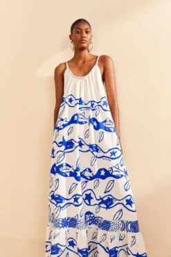 Farm Rio Off-White Pitta Waves Sleeveless Maxi Dress