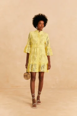 Farm Rio Light Yellow Palm Tree Mini Dress