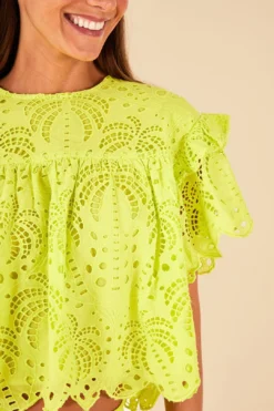 Farm Rio Lime Green Palm Tree Richelieu Blouse -Farm Rio Shop 314472 03