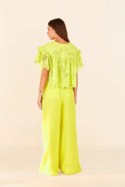 Farm Rio Lime Green Palm Tree Richelieu Blouse -Farm Rio Shop 314472 04