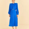 Farm Rio Blue Shoulder Pads Maxi Dress