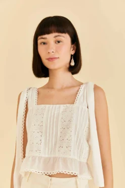 Farm Rio Off-White Lace Top