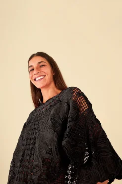 Farm Rio Black Alucina Luz Guipire Crop Top