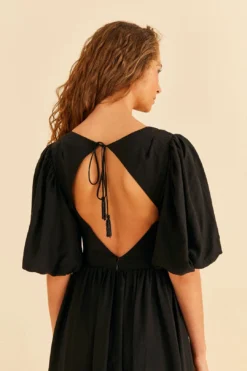 Farm Rio Black Short Sleeves Midi Dress -Farm Rio Shop 314512 05