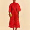 Farm Rio Red Guipure Cut Out Midi Dress