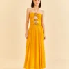 Farm Rio Yellow Sleeveless Maxi Dress With Sun Buckle