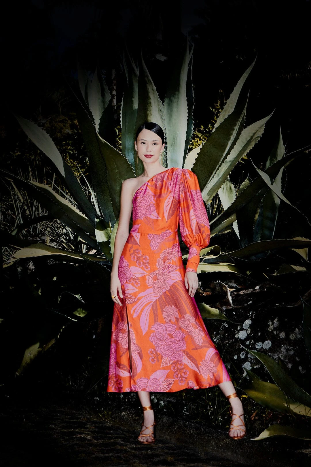 Farm Rio Red Dewdrop Floral One Shoulder Midi Dress 2 Farm Rio Red Dewdrop Floral One Shoulder Midi Dress - Image 2