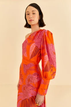 Farm Rio Red Dewdrop Floral One Shoulder Midi Dress 7 Farm Rio Red Dewdrop Floral One Shoulder Midi Dress -Farm Rio Shop 314754 03