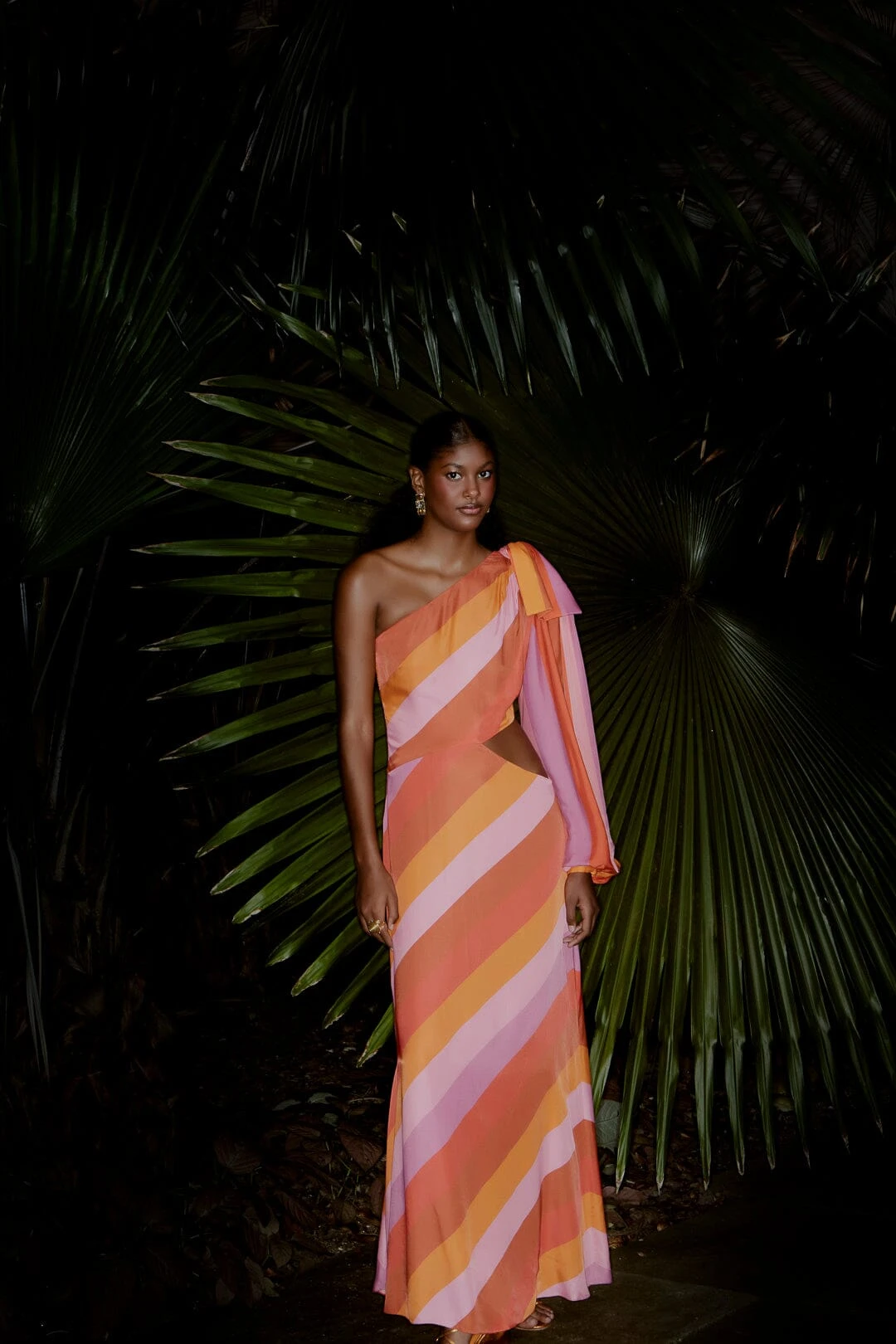 Farm Rio Party Stripes Multicolor One Shoulder Maxi Dress 2 Farm Rio Party Stripes Multicolor One Shoulder Maxi Dress - Image 2