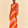 Farm Rio Party Stripes Multicolor One Shoulder Maxi Dress