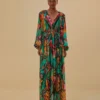 Farm Rio Banana Foliage V Neckline Maxi Dress