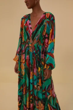 Farm Rio Banana Foliage V Neckline Maxi Dress -Farm Rio Shop 314760 04
