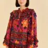 Farm Rio Pink Tropical Tapestry Long Sleeve Blouse