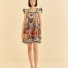 Farm Rio Off-White Tropical Yard Sleeveless Mini Dress
