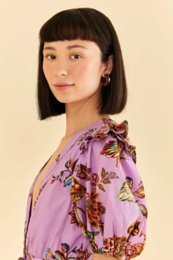 Farm Rio Lilac Floral Monkey Short Sleeve Romper -Farm Rio Shop 315954 03 scaled