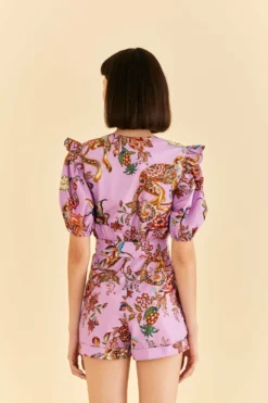 Farm Rio Lilac Floral Monkey Short Sleeve Romper -Farm Rio Shop 315954 04 scaled
