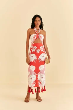 Farm Rio Pink Soft Garden Halter Neck Midi Dress